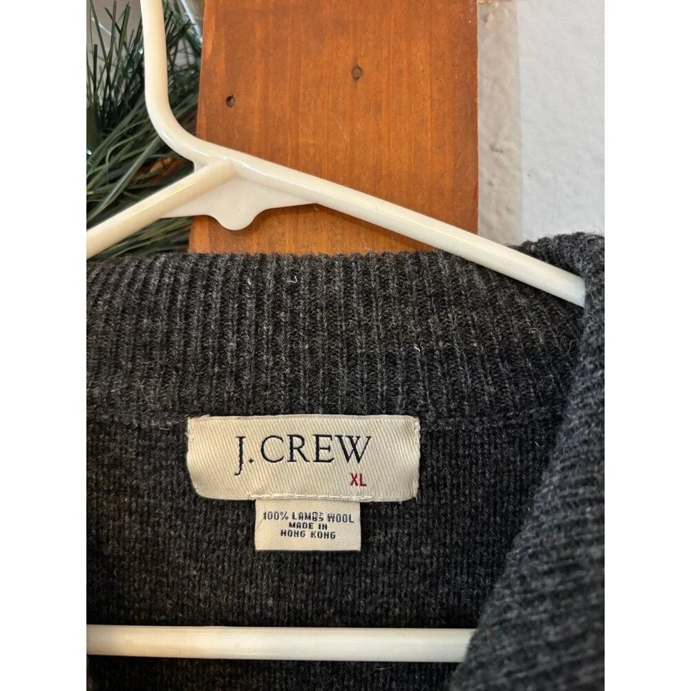 J.Crew vintage lambs wool zip cardigan sweater jacket coat pockets XL gray